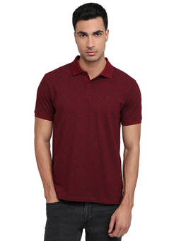Park Avenue - Men Maroon Printed Cotton Blend Polo T-Shirt