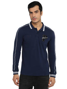 Park Avenue - Men Navy Blue Solid/Plain Pure Cotton Polo T-Shirt