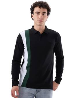 Park Avenue - Men Black Colorblock Pure Cotton Polo T-Shirt