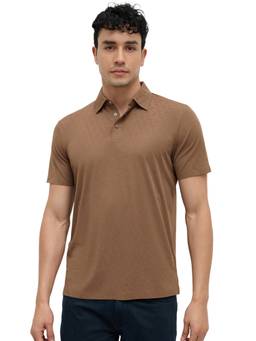 Park Avenue - Men Brown Self Design Nylon Elastane Polo T-Shirt