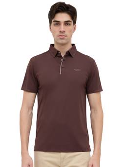Park Avenue - Men Brown Solid/Plain Nylon Elastane Polo T-Shirt