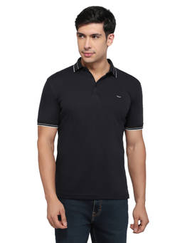 Park Avenue - Men Black Solid/Plain Pure Cotton Polo T-Shirt