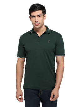 Park Avenue - Men Green Solid/Plain Pure Cotton Polo T-Shirt