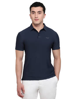 Park Avenue - Men Navy Blue Solid/Plain Pure Cotton Polo T-Shirt
