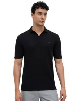 Park Avenue - Men Black Textured Pure Cotton Polo T-Shirt