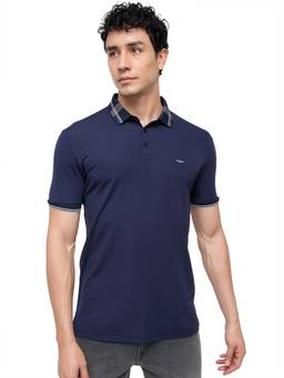Park Avenue - Men Blue Solid/Plain Pure Cotton Polo T-Shirt