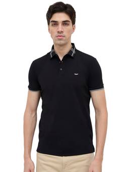 Park Avenue - Men Black Solid/Plain Pure Cotton Polo T-Shirt