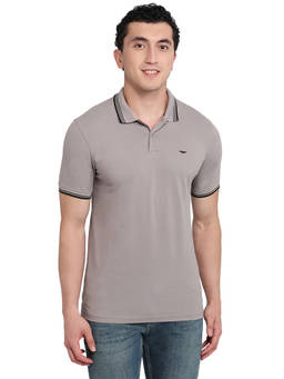 Park Avenue - Men Grey Solid/Plain Pure Cotton Polo T-Shirt