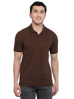 Park Avenue - Men Brown Solid/Plain Pure Cotton Polo T-Shirt