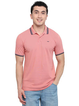 Park Avenue - Men Red Solid/Plain Pure Cotton Polo T-Shirt