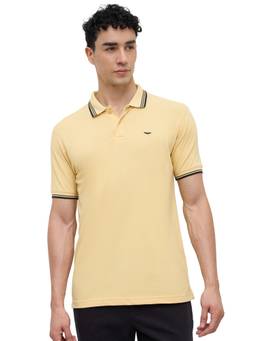 Park Avenue - Men Yellow Solid/Plain Pure Cotton Polo T-Shirt