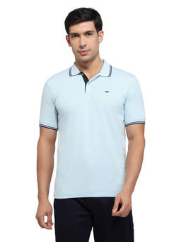 Park Avenue - Men Blue Solid/Plain Pure Cotton Polo T-Shirt