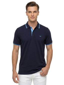 Park Avenue - Men Blue Solid/Plain Pure Cotton Polo T-Shirt