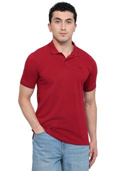 Park Avenue - Men Red Solid/Plain Pure Cotton Polo T-Shirt