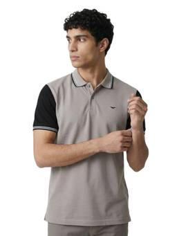 Park Avenue - Men Grey Colorblock Pure Cotton Polo T-Shirt