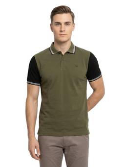 Park Avenue - Men Green Colorblock Pure Cotton Polo T-Shirt