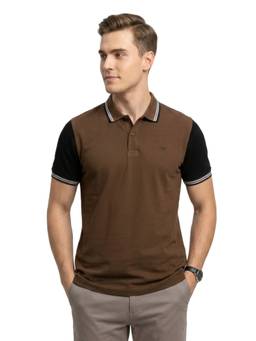 Park Avenue - Men Brown Colorblock Pure Cotton Polo T-Shirt