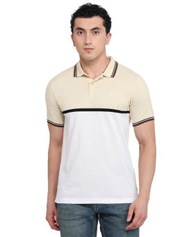 Park Avenue - Men White Colorblock Pure Cotton Polo T-Shirt