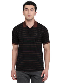 Park Avenue - Men Black Stripes Pure Cotton Polo T-Shirt