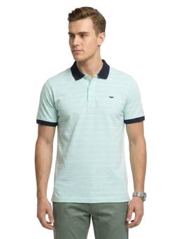 Park Avenue - Men Green Stripes Pure Cotton Polo T-Shirt