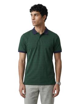 Park Avenue - Men Green Stripes Pure Cotton Polo T-Shirt