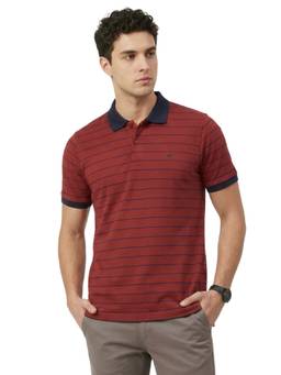 Park Avenue - Men Red Stripes Pure Cotton Polo T-Shirt