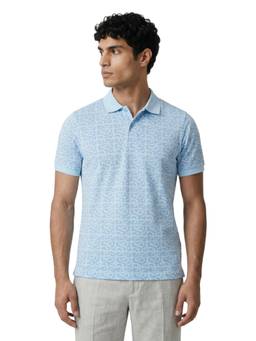 Park Avenue - Men Blue Printed Cotton Lycra Polo T-Shirt