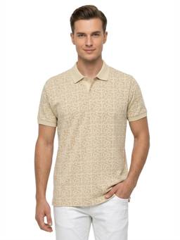 Park Avenue - Men Beige Printed Cotton Lycra Polo T-Shirt