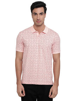 Park Avenue - Men Red Printed Cotton Lycra Polo T-Shirt
