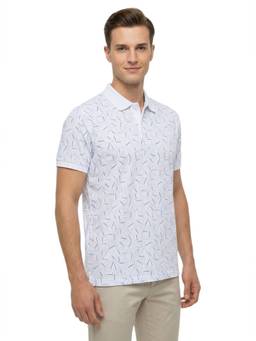 Park Avenue - Men Blue Printed Cotton Lycra Polo T-Shirt
