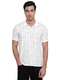 Park Avenue - Men Red Printed Cotton Lycra Polo T-Shirt