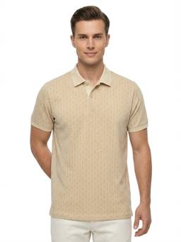 Park Avenue - Men Beige Printed Cotton Lycra Polo T-Shirt