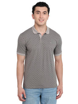 Park Avenue - Men Grey Printed Cotton Lycra Polo T-Shirt