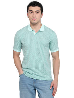 Park Avenue - Men Green Printed Cotton Lycra Polo T-Shirt