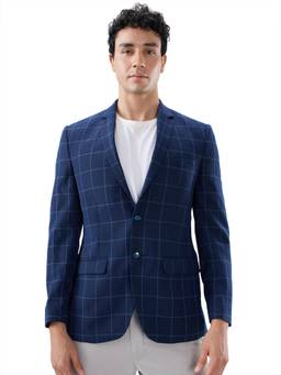 Park Avenue - Men Blue Checks Rayon Blend Blazer