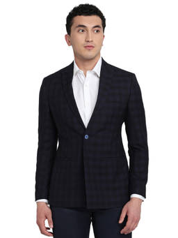 Park Avenue - Men Blue Checks Polyester Blend Blazer