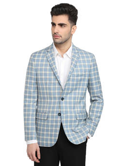 Park Avenue - Men Blue Checks Polyester Blend Blazer