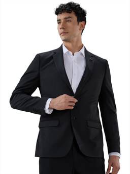 Park Avenue - Men Black Solid/Plain Polyester Blend Blazer