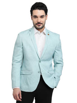 Park Avenue - Men Blue Solid/Plain Linen Blend Blazer