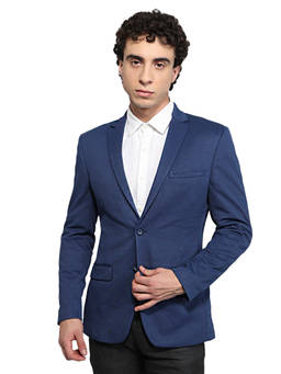Park Avenue - Men Blue Solid/Plain Rayon Blend Blazer