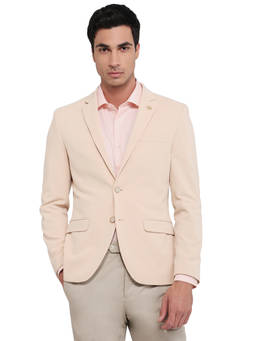 Park Avenue - Men Beige Solid/Plain Polyester Blend Blazer