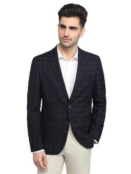 Park Avenue - Men Blue Checks Polyester Blend Blazer