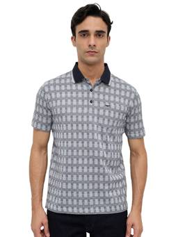 Park Avenue - Men Blue Self Design Pure Cotton Polo T-Shirt