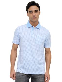 Park Avenue - Men Blue Printed Pure Cotton Polo T-Shirt