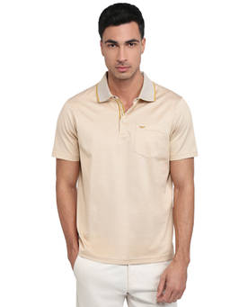 Park Avenue - Men Yellow Solid/Plain Pure Cotton Polo T-Shirt