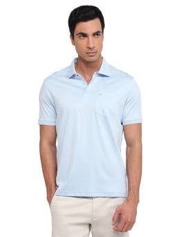 Park Avenue - Men Blue Solid/Plain Pure Cotton Polo T-Shirt