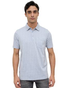 Park Avenue - Men Blue Printed Pure Cotton Polo T-Shirt