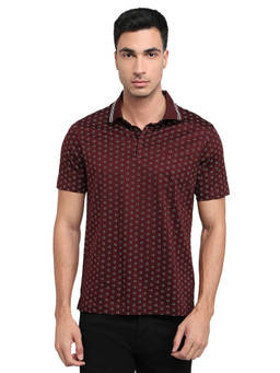 Park Avenue - Men Wine Printed Pure Cotton Polo T-Shirt