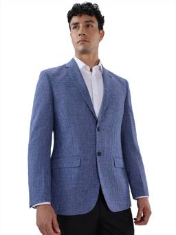 Park Avenue - Men Blue Textured Cotton Linen Blazer