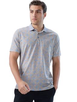 Park Avenue - Men Blue Printed Pure Cotton Polo T-Shirt